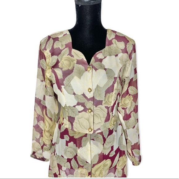 Jaques vintage button down tunic blouse sheer gold long sleeve sweetheart 90’s - Picture 2 of 11